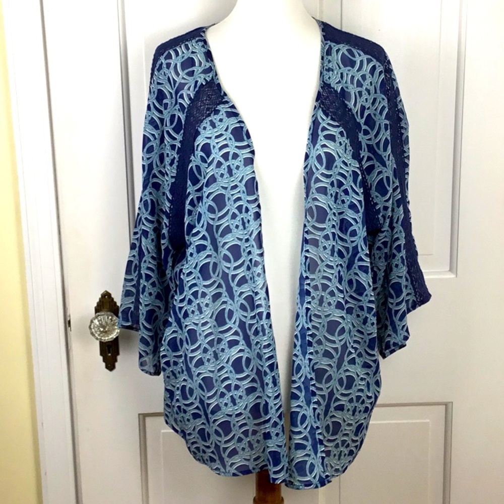 C Label Women’s Floral Open Front Kimono Coverup Boho Blue XL